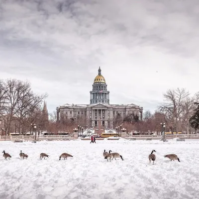Civic Center Park and Colorado State Capitol, Denver in winter.